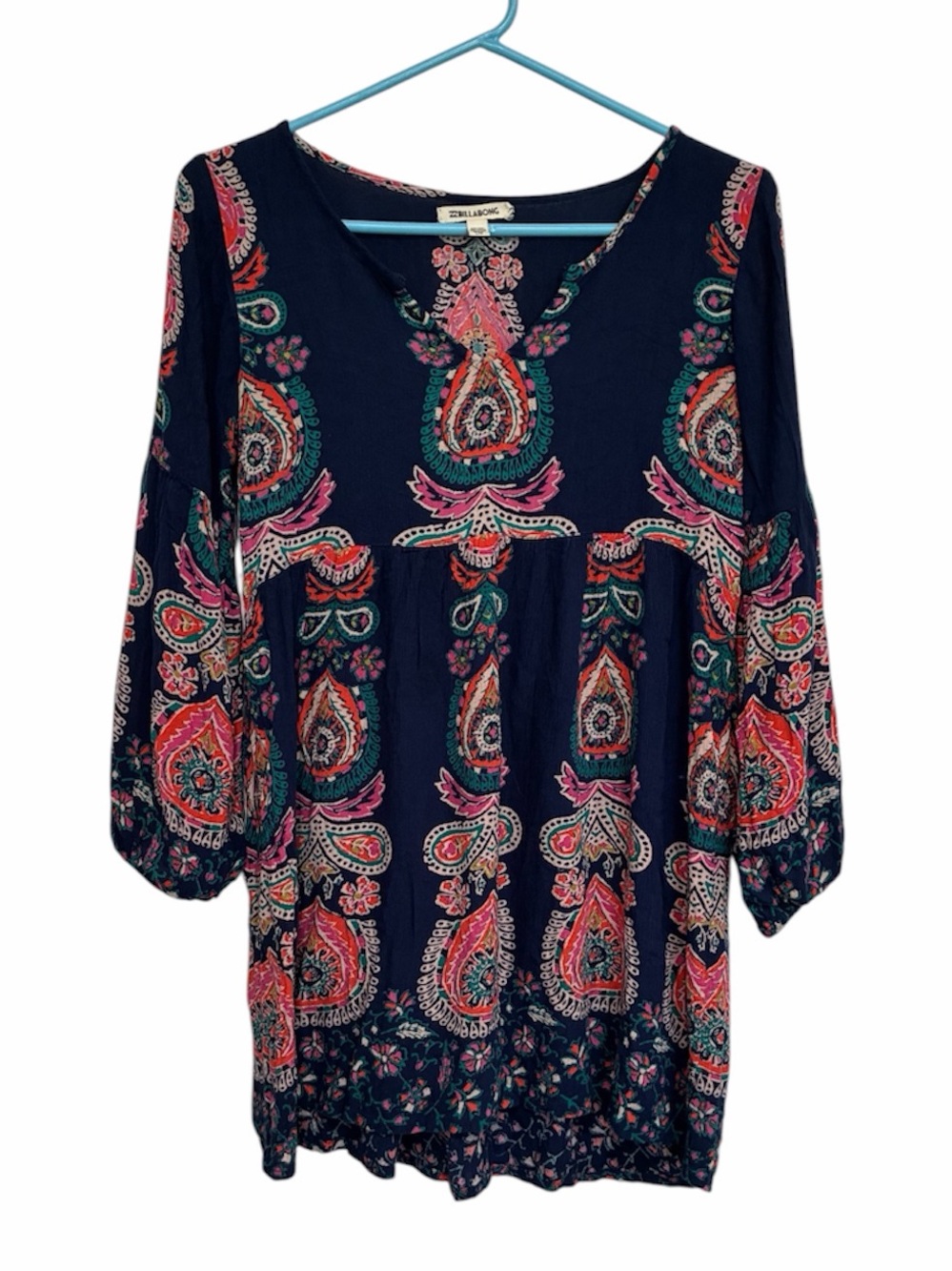 Billabong Navy floral babydoll dress with Pink & Teal Accents